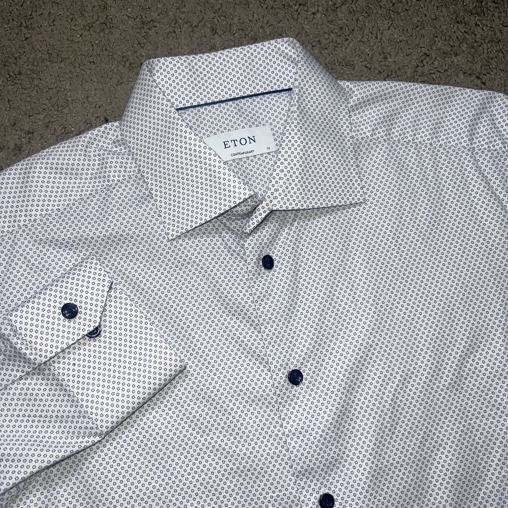 ETON brighton contemporary fit dress shirt pattern print no iron 41-16 White